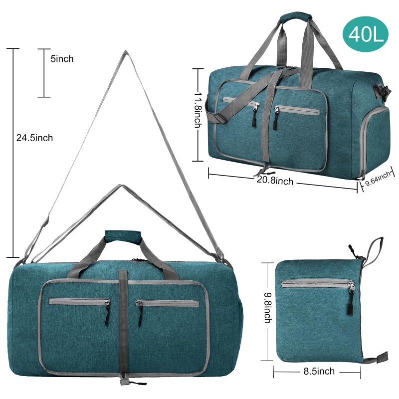 Dimayar 40L Travel Duffle Bag for Men Women - Foldable Duffel Bag with Shoes Compartment - Overnight Bags Waterproof & Tear Resistant(Green) - Image 2